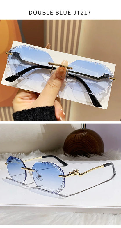New Rimless Sunglasses Women Luxury Designer Brand Shades UV400 Vintage Metal Men Fashion Ladies Sun Glasses Frameless Shades