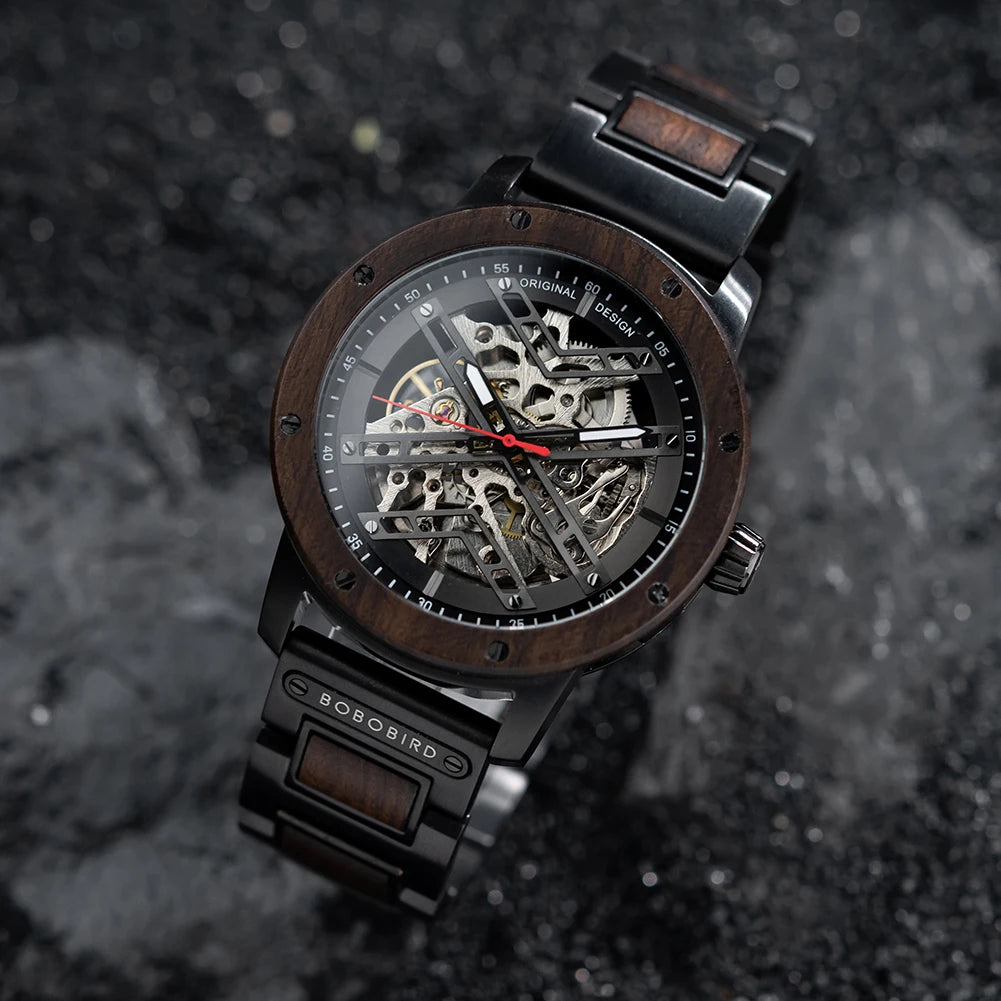 Automatic Mechanical Watch BOBO BIRD New Top Business Men Wooden Wristwatch Unique Custom Engraved Watches Christmas Gift Box