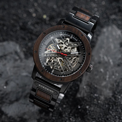 Automatic Mechanical Watch BOBO BIRD New Top Business Men Wooden Wristwatch Unique Custom Engraved Watches Christmas Gift Box