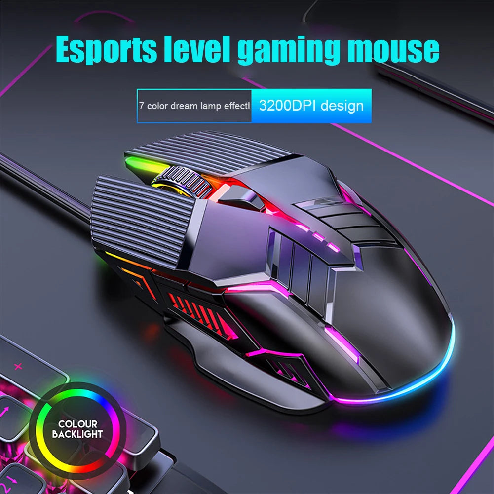 3200DPI Ergonomic Wired Gaming Mouse RGB Backlit USB Gaming Mouse with 6 Silent Buttons for PC Laptop