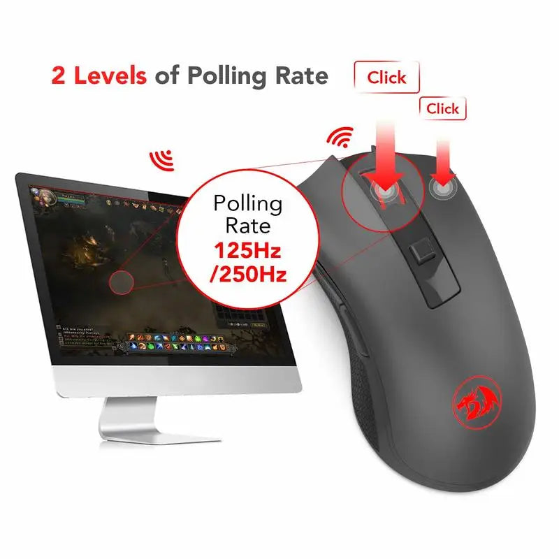 Redragon M652 Wireless Gaming Mouse, 2.4GHz Optical Wireless Mouse with USB Receiver, 5 Adjustable DPI Levels, Ergonomic Wireless Mouse for Gaming & Office