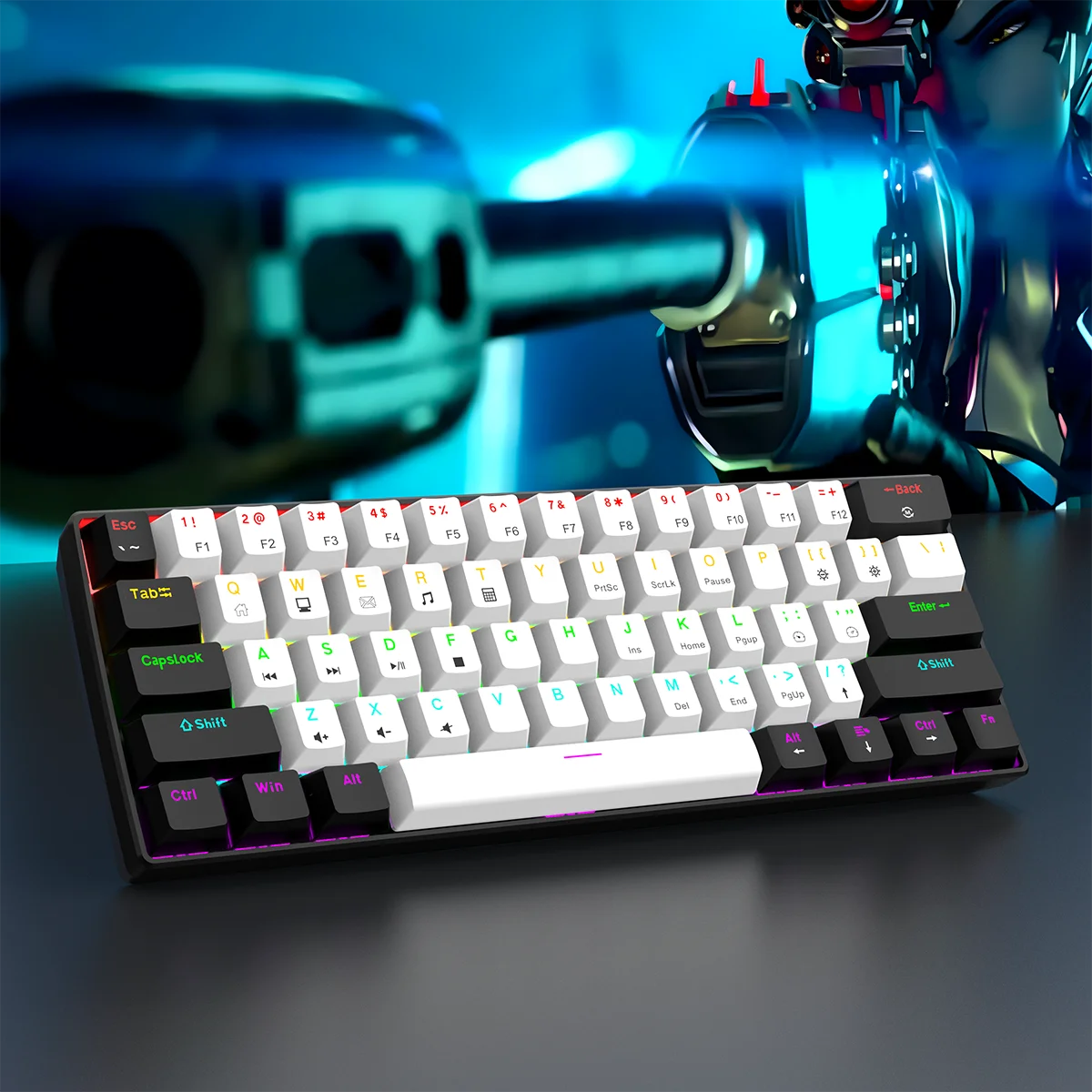 60% Wired Gaming Mechanical Keyboard RGB Backlit Ultra Compact Mini Layout for PC/Mac Gamers and Typists Easy Travel Design