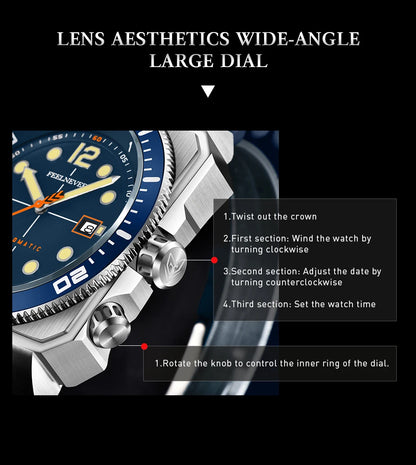 FeelNever 8215 Movement Automatic Dive Watch for Men Super Luminous 316 Steel Wristwatch Sapphire Sports Mechanical Male Watches