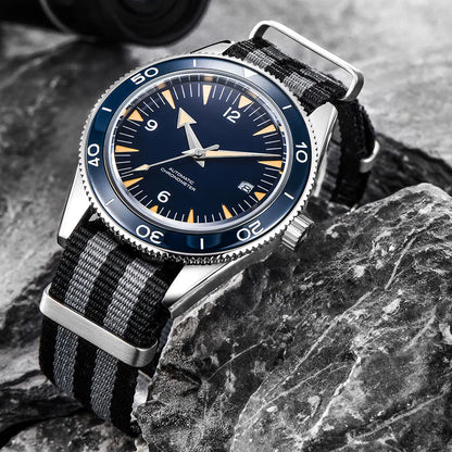 Relógio de homem automático japonês, com vidro de safira de 41 mm, resistente à água até 100 m, luminiscente e bracelete em nylon