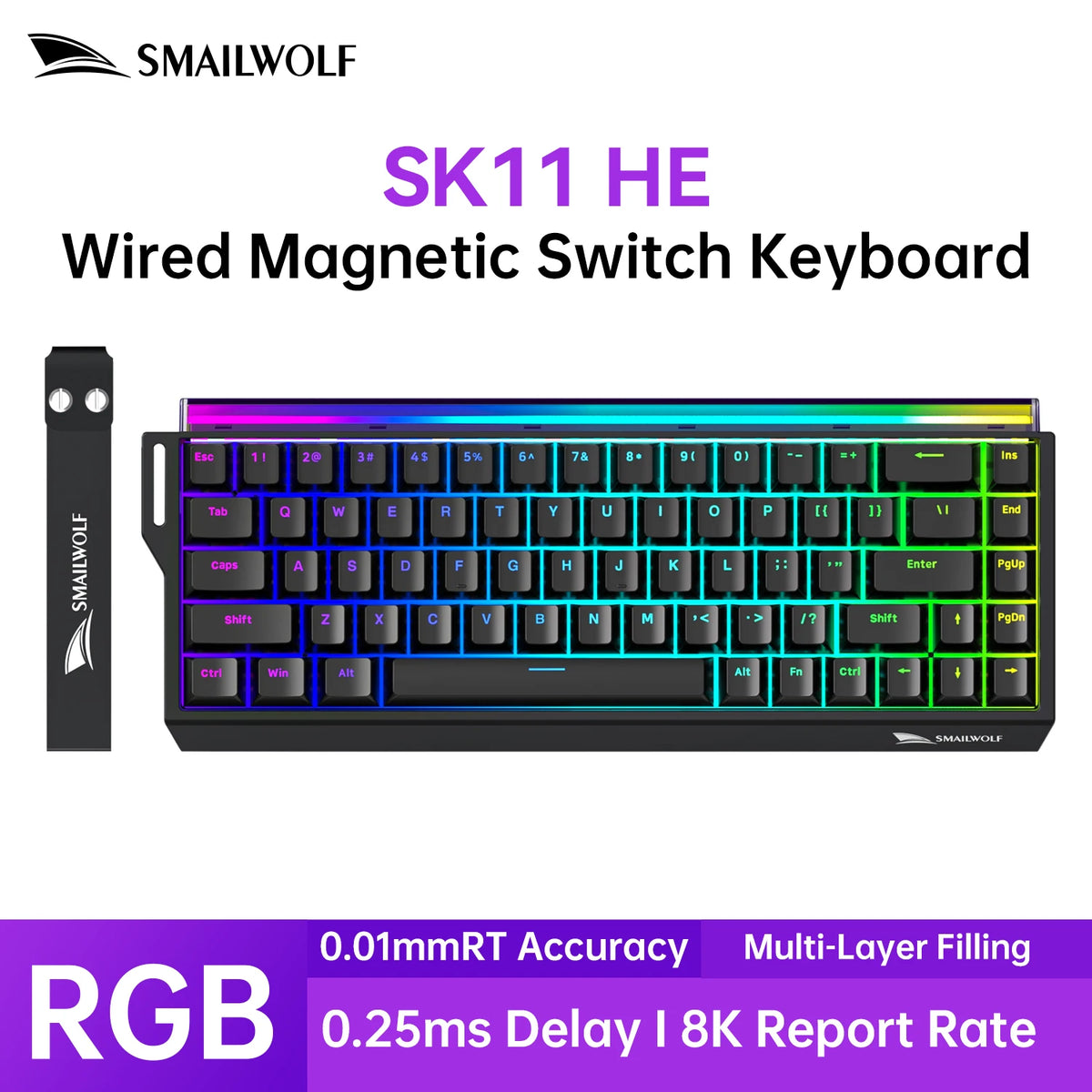SMAILWOLF SK11 68HE Magnetic Switch Mechanical Keyboard, 68% Wired Gaming Keyboard with Rapid Trigger, 8K Polling Rate, 0.01mm Adjustable Actuation for Esports & PC