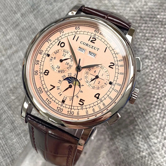 Automatyczny zegarek męski Multification Date Day Month Year 316L, mechaniczny zegarek męski z polerowaną kopertą, wskaźnikiem dzień/noc, 42mm