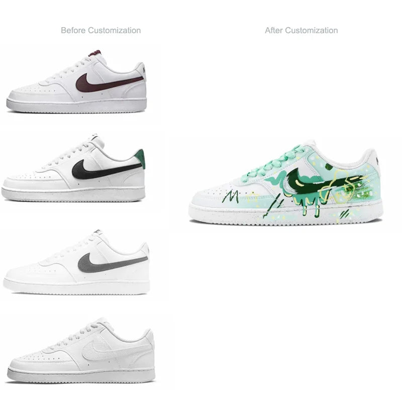 Custom Sneakers Nike Court Vision 1 "Mint Gorgeous"  Huiya Handcrafted  High Street Campus  Non-Slip Men's Sneakers