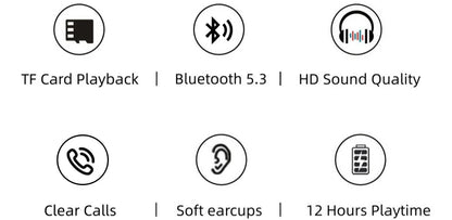 SODO SD-1004 Wireless Bluetooth 5.3 Headphones, Foldable HiFi Stereo Over-Ear Headphones with Mic, 40mm Driver, TF Card & FM Radio