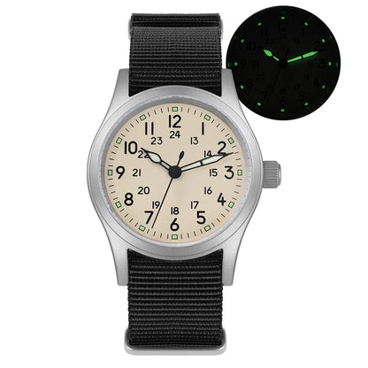 Militado ML05 Vintage Field Watch  VH31 Sweep Quartz Movement, Domed Sapphire Crystal, 38mm, Luminous & 100M Waterproof