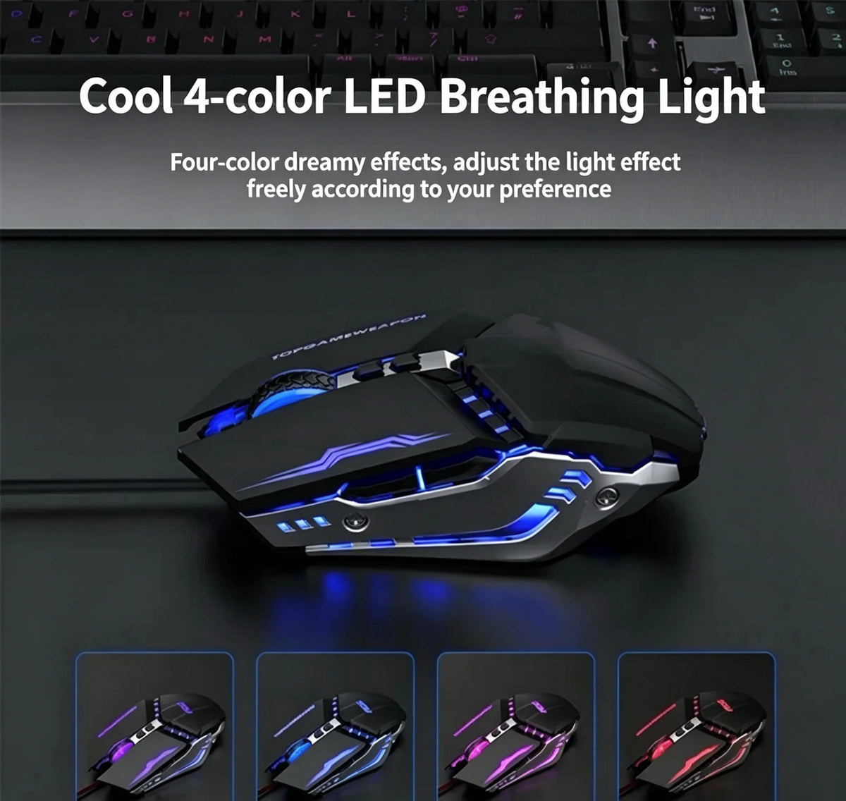 Mouse RGB dual-mode cablato e wireless 2.4G, mouse gaming ricaricabile silenzioso, mouse regolabile 3600 DPI per laptop