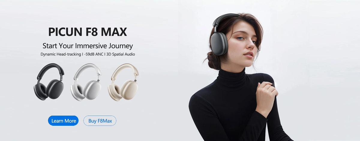 Picun F8 Pro ANC Wireless Headphones with 3D Spatial Audio, Bluetooth 5.4 Head Tracking, -52dB Noise Cancelling, HiFi Gaming Headset