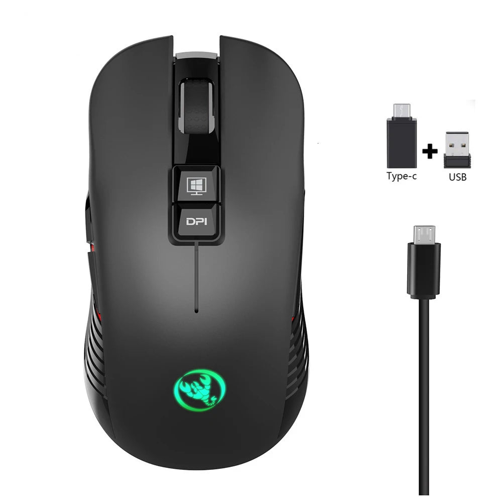 Ratón gaming inalámbrico USB-C 2.4G recargable, 3600DPI, 7 botones, Type-C, silencioso, para Macbook, portátil, PC y ordenador