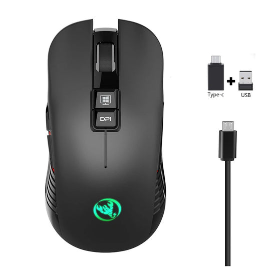 Mouse da gaming wireless 2.4G USB-C ricaricabile 3600DPI a 7 pulsanti, mouse silenzioso Type-C per MacBook, laptop, PC e computer da gioco