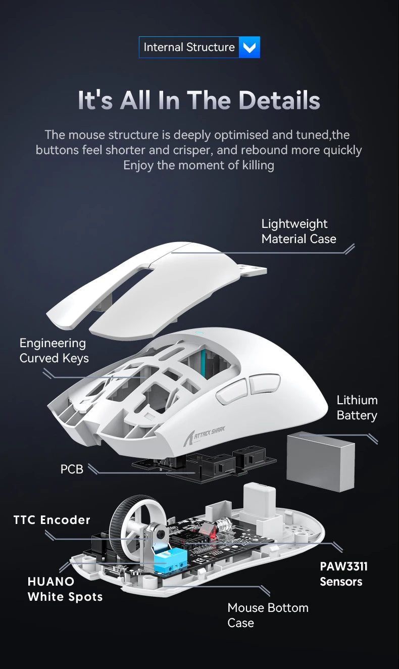 ATTACK SHARK X11 Lightweight Wireless Gaming Mouse, 22K DPI RGB Gaming Mouse with PAW3311 Optical Sensor, Tri-Mode Rechargeable Gaming Mouse