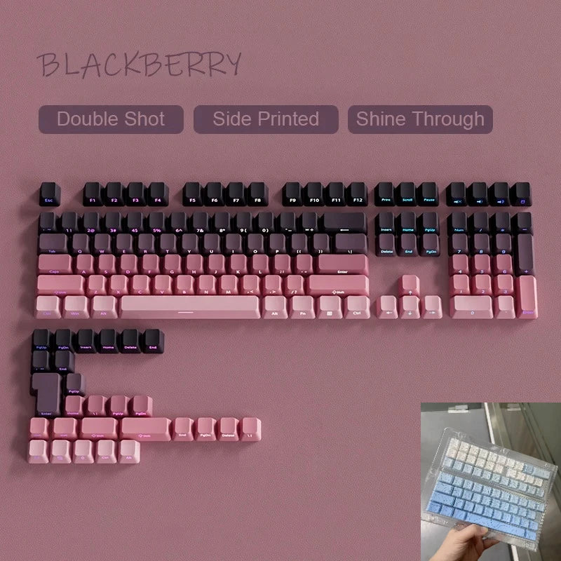 OEM PBT Side Engraved Keycaps for Mechanical Keyboard, 136-Key Red & Black Gradient Keycaps for MX Switch 60/64/84/98/108 Gaming Mechanical Keyboard