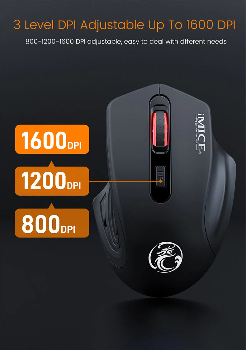 Ratón inalámbrico silencioso recargable con DPI ajustable de 1600, conexión 2.4GHz, clic silencioso para oficina, compatible con PC y portátil