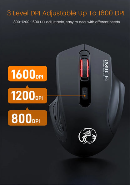 Ratón inalámbrico silencioso recargable con DPI ajustable de 1600, conexión 2.4GHz, clic silencioso para oficina, compatible con PC y portátil