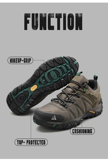 HIKEUP Celoroční pánské turistické boty pro outdoorové sporty z pravé kůže, odolné proti opotřebení, horolezecké boty s gumovou podrážkou, trekingové tenisky