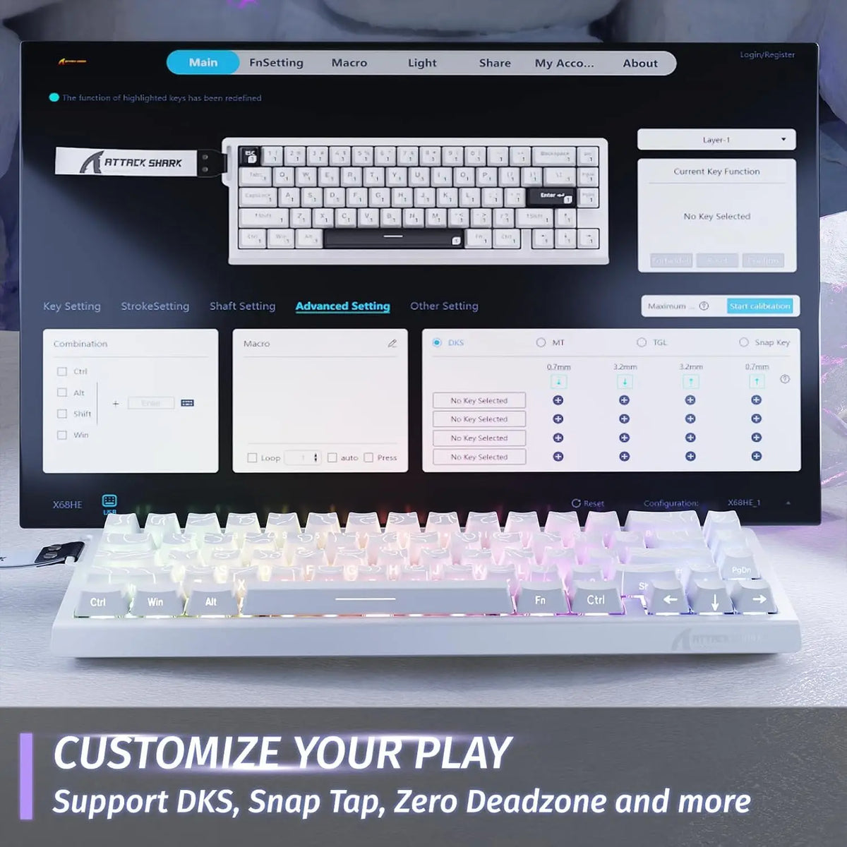 ATTACK SHARK X68 HE Rapid Trigger Mechanical Gaming Keyboard 60% Wired Hall Effect Keyboard with Adjustable Actuation, 8KHz Polling Rate & RGB Backlit