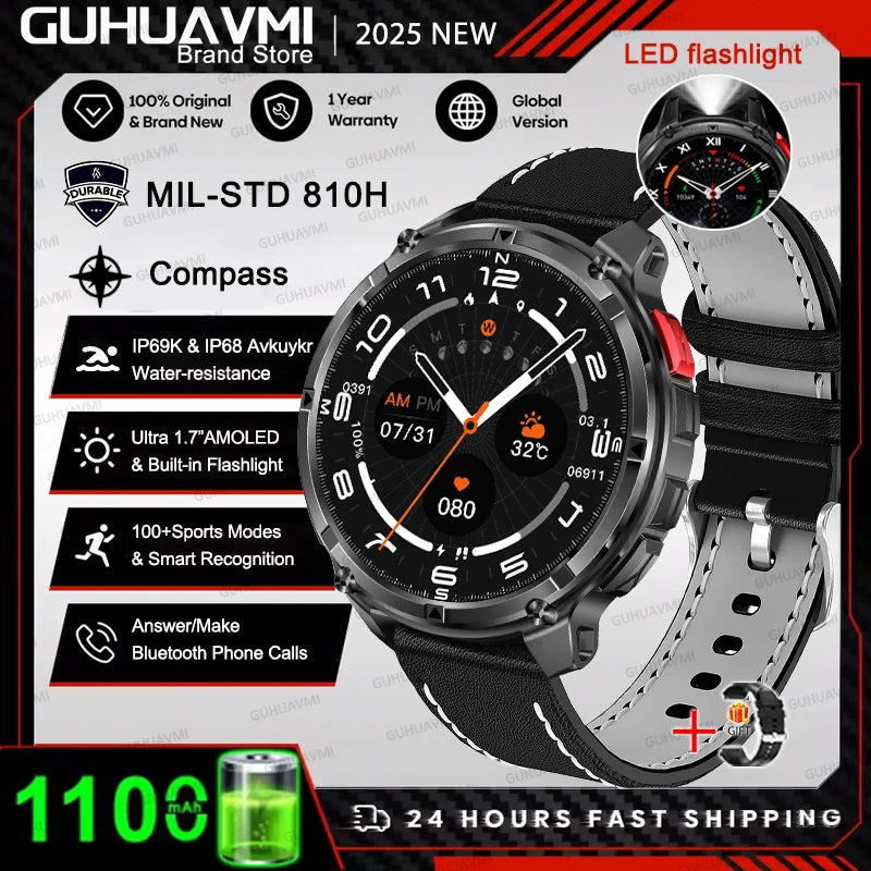 2026 T-Rex 3 Style Smartwatch for Men  1100mAh Battery, GPS, 10ATM Waterproof, Bluetooth Calling & Sports Tracker