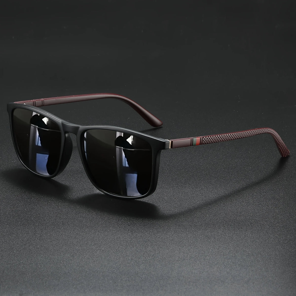 Classic Fashion Square Sunglasses - Lightweight Frame with Red/Green Stripe Temples, UV400 for Travel & Daily Wear