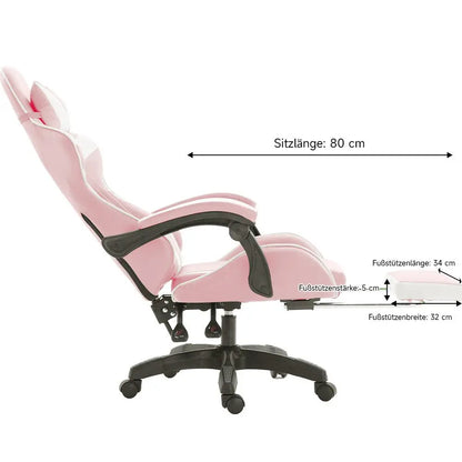 Ergonomic Gaming Chair with Lumbar Support, PU Leather Office Chair, Adjustable Height Computer Chair with Headrest, 360° Swivel