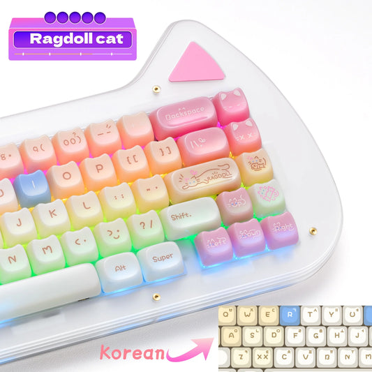 Keycaps XVX 148 Teclas Tema Gato Perfil MAO Keycap Coreana Brilhante e Fofa para Teclado 61 64 68 78 87 96 98 104 108