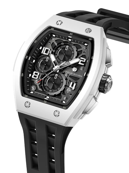 TSAR BOMBA Watch for Men Luxury Brand Tonneau Design Waterproof Clock Stainless Steel Wristwatch Fashion Rectangle Mens Watch
