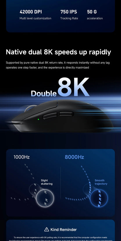 Ratón gaming inalámbrico ultraligero MCHOSE A7 V2 Ultra / Pro Dual 8000Hz PAW3950 TI 42000DPI para PC y gamers de e-sports