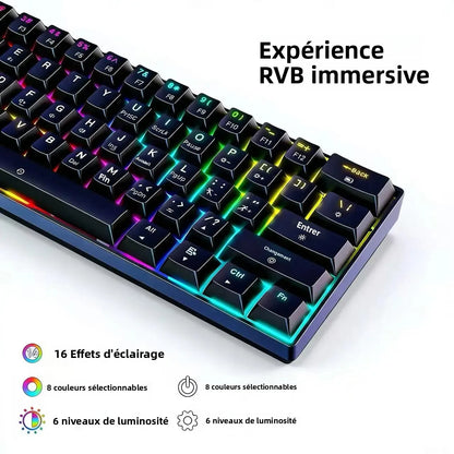 RGB Backlit 61 Keys Mechanical Keyboard Tri-Mode BT Wireless Waterproof Dustproof Portable Gaming Keyboard for Esports Gamer