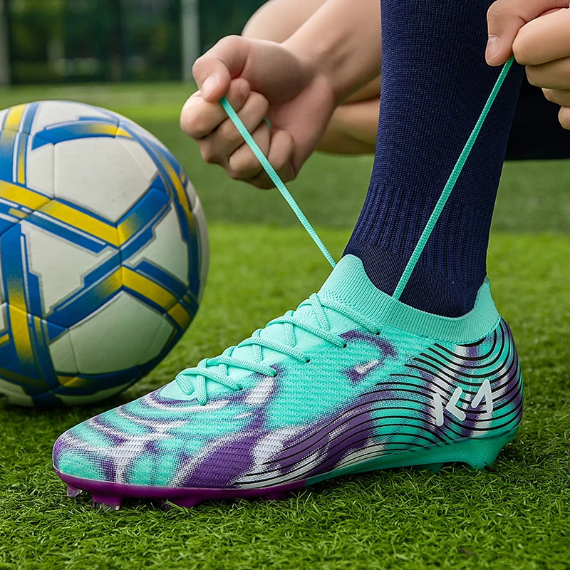 New Men Football Boots Outdoor Sneakers High-quality Grass Cleats Soccer Shoes Boys Match Hot-selling Non-Slip High-top Light