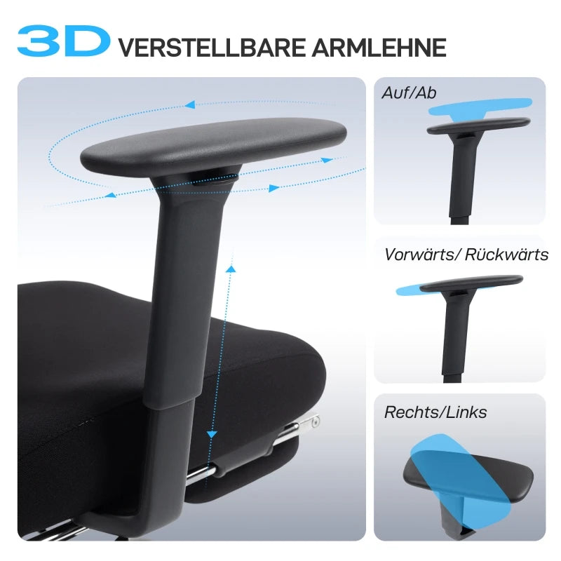Ergonomic Office Chair with Lumbar Support, Mesh Back, Adjustable Armrests, Headrest, Wheels & Reclining Footrest for Home Office