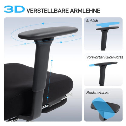 Ergonomic Office Chair with Lumbar Support, Mesh Back, Adjustable Armrests, Headrest, Wheels & Reclining Footrest for Home Office