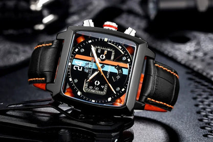 Automatic Watches for Men Mechanical Genuine Leather Stainless Steel Black Orange Blue Casual 40mm Perspective See Through Watch