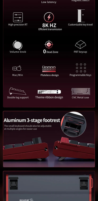 SKYLOONG GK61/GK68 HE Magnetic Keyboard Aluminum Case 8000hz RT0.01mm Rapid Trigger PBT Keycap RGB Backlit Wired Gaming Keyboard