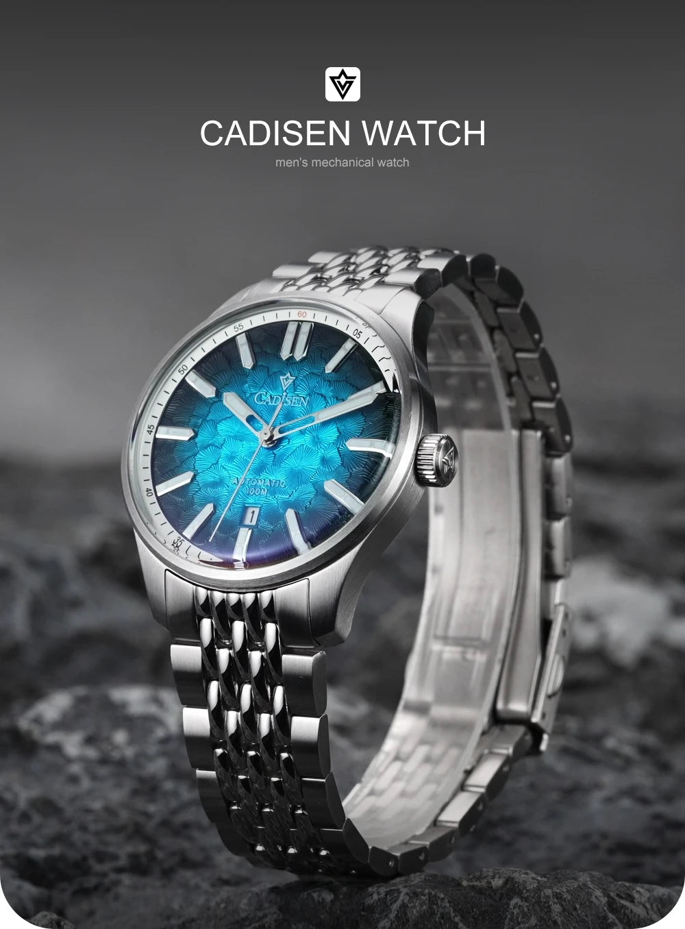 CADISEN 2026 Automatic Mechanical Men's Watch Blue Dial Business Casual 10ATM Waterproof Japan MIYOTA 8215 Movement Wristwatch