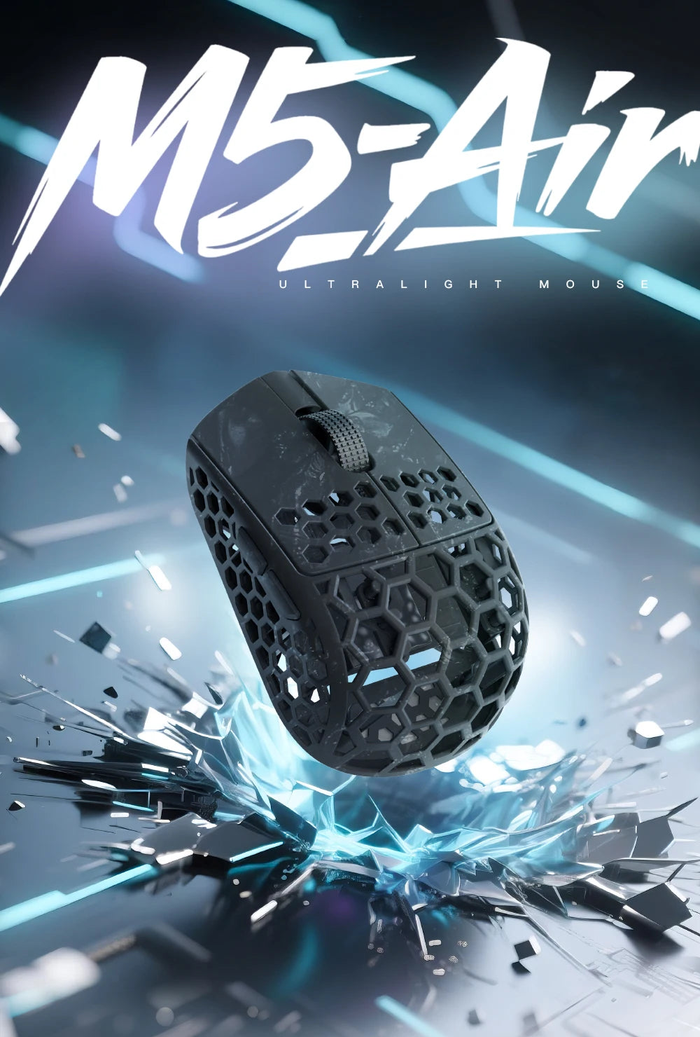 Mouse gaming wireless Darmoshark M5Air in fibra di carbonio forgiata 8K PAW3950 30K DPI per mani piccole, presa fingertip, macro di gioco, ultraleggero
