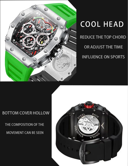 New Luxury Men Watch  ONOLA Fashion Fully Automatic Mechanical Watches Man Unique Design Waterproof Tape Watch Wristwatch