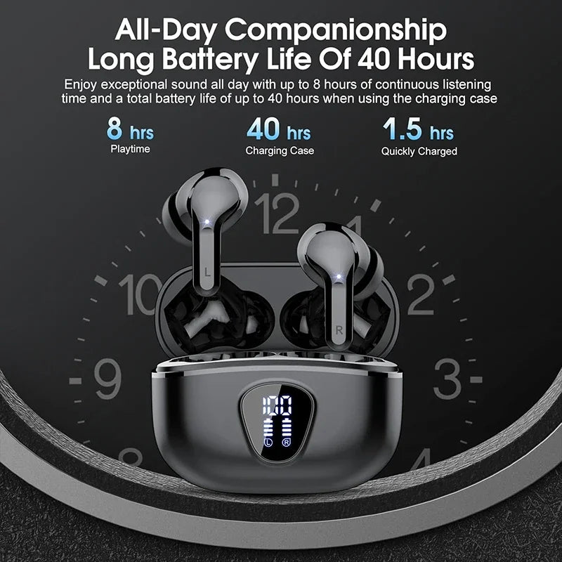 New Wireless Earbuds Bluetooth 5.3 HiFi Stereo Earbuds with ENC Noise Cancelling, IP7 Waterproof, 48H LED Display Charging Case, Deep Bass Wireless Earbuds with Microphone