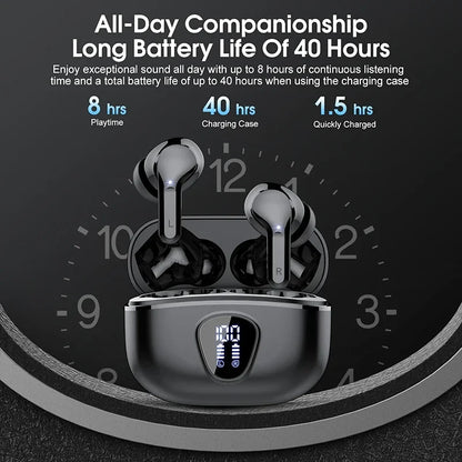 New Wireless Earbuds Bluetooth 5.3 HiFi Stereo Earbuds with ENC Noise Cancelling, IP7 Waterproof, 48H LED Display Charging Case, Deep Bass Wireless Earbuds with Microphone