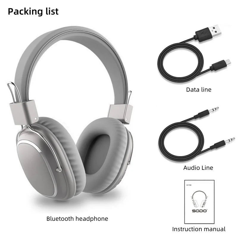 SODO SD-1004 Wireless Bluetooth 5.3 Headphones, Foldable HiFi Stereo Over-Ear Headphones with Mic, 40mm Driver, TF Card & FM Radio