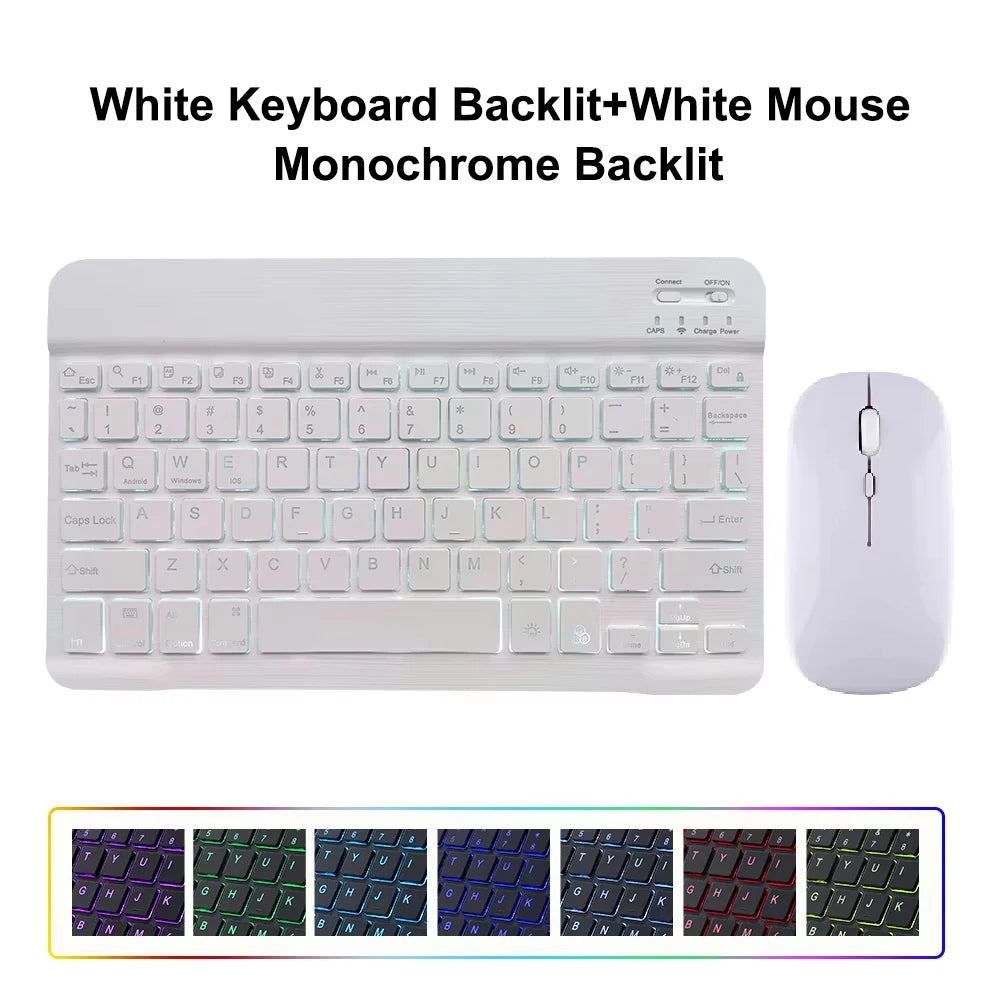10inch Backlight Bluetooth Keyboard Mouse For IOS Android Windows,Backlit Keyboard For iPad,Wireless Teclado For Samsung Tablet