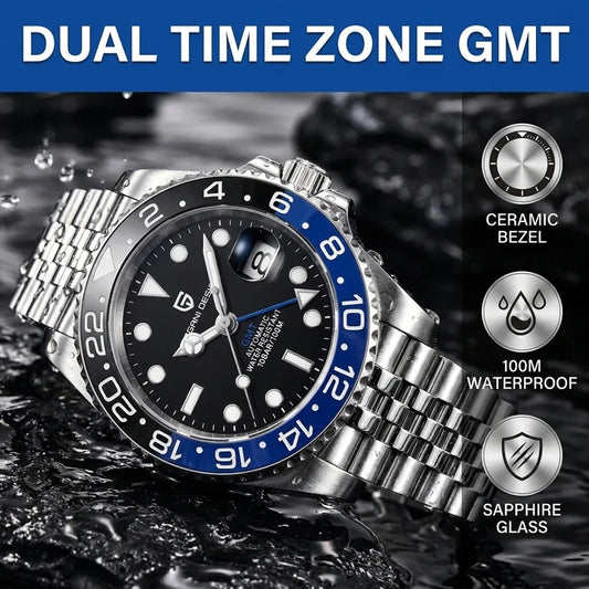 PAGANI DESIGN Men Automatic Watches Sapphire Glass 40mm Ceramic GMT Mechanical Wristwatch Top Brand Sports Waterproof Men Watch