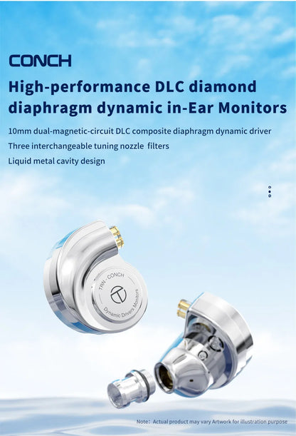 TRN Conch Lucky Bag In-Ear Monitors – DLC Diamond Dynamic HiFi Wired Earphones with Tuning Nozzle Filters for Xiaomi