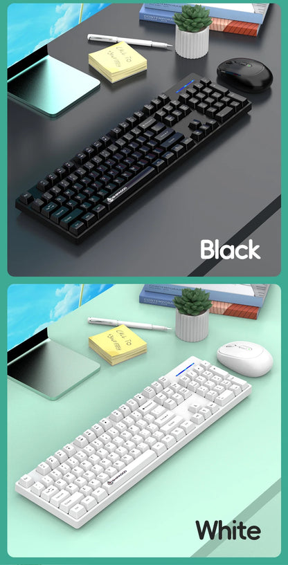 NexusClick Wireless Gaming Office Keyboard & Mouse Set Smart Power Saving Full Size 104 Keys 1600DPI Adjustable USB for Laptop PC