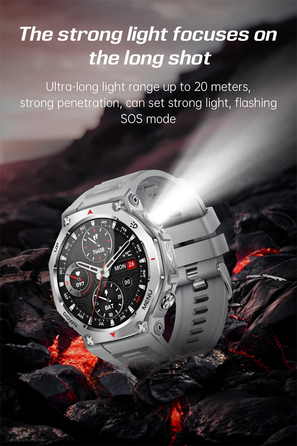 T-Rex 3 Military Smartwatch for Men  GPS Sports Tracker, 5ATM Waterproof, Heart Rate Monitor & Bluetooth Calling