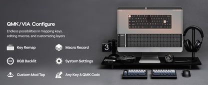 EPOMAKER Split70 QMK/VIA 70% Split Layout Wired/BT/2.4Ghz Wireless Mechanical Keyboard with Programmable Knob Mac Modifier
