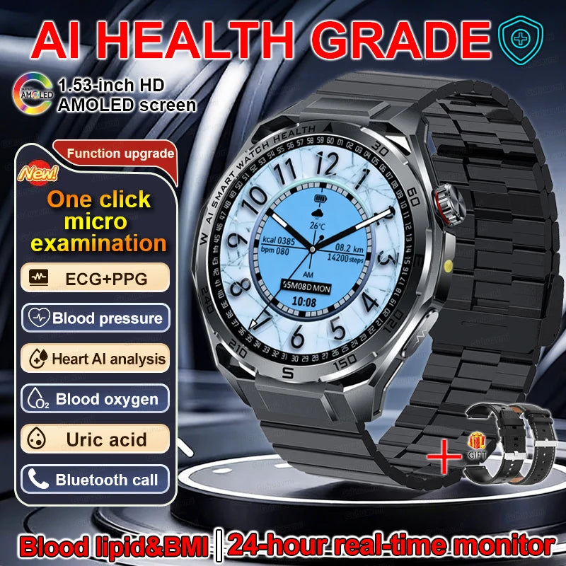 Smart Watch Men High-end Health Blood pressureblood oxygen lipids Uric acid Sapphire Smart watches Ai GPT Custom dial ECG 2026