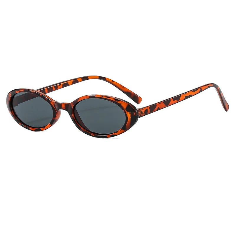 New Small Oval Sunglasses Women Men Trendy Vintage Hip Hop Cat Eye Sun Glasses Female Leopard Black Punk Eyewear UV400 Oculos