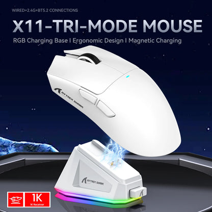 Attack Shark X11 Tri-Mode Gaming Mouse with Magnetic Charging Dock, 22,000 DPI PixArt PAW3311 Wireless Gaming Mouse, Bluetooth, 2.4GHz & Wired RGB Gaming Mouse for PC & Mac